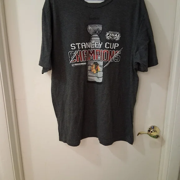Reebok Chicago Blackhawks 2015 Stanley Cup Champions Tee Men’s XL NHL Gray - Picture 3 of 4